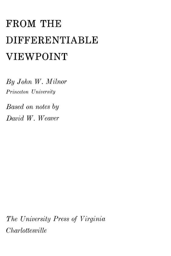 Topology from the Differentiable Viewpoint — Milnor