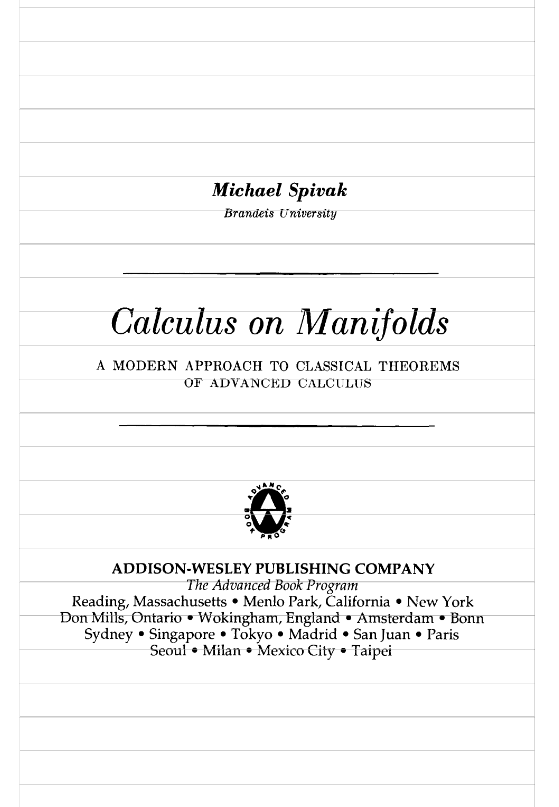 Calculus on Manifolds — Spivak